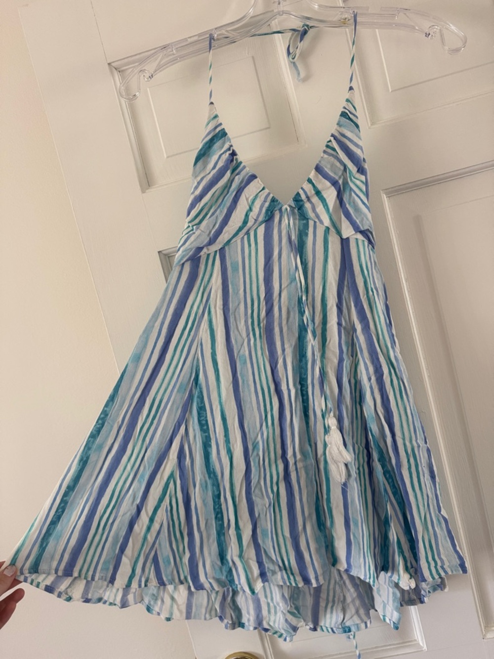 Summer Blue Dress Blue, Teal , Turquoise & White Striped Mini Dress
